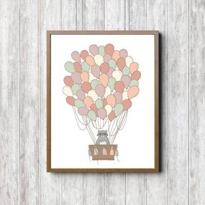 Raccoon With Blush Pink Balloons