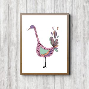 Pink Hand Drawn Bird