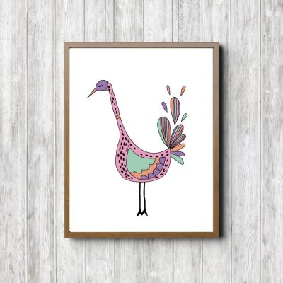 Pink Hand Drawn Bird