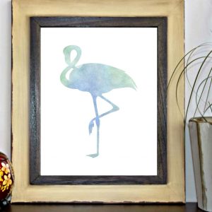 Blue & Green Watercolor Flamingo