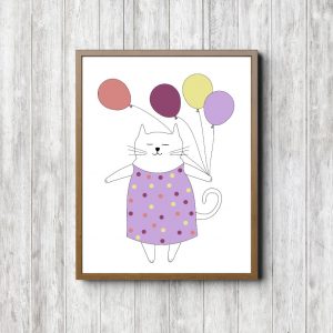 Cat With Purple Balloons