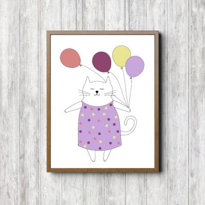 Cat With Purple Balloons