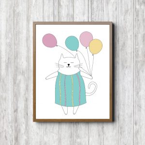 Cat With Green Balloons