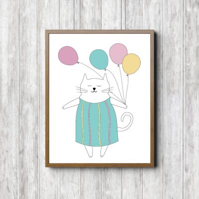 Cat With Green Balloons