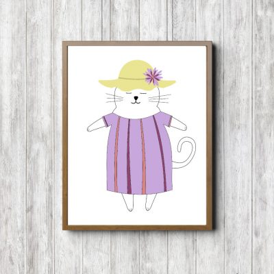 Cat With Lavender Dress
