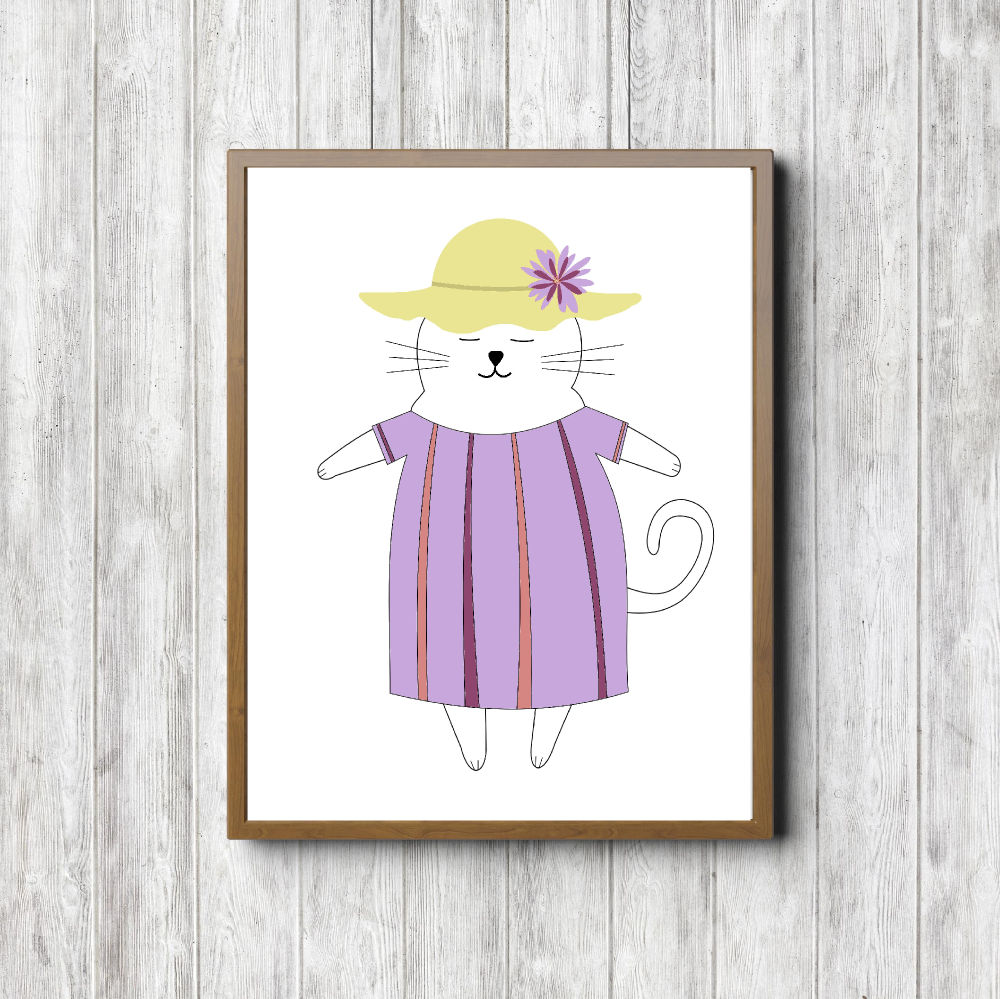 Cat With Lavender Dress Printable