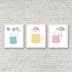 Cats With Balloons & Umbrella Set