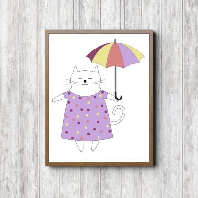 Cat With Purple Umbrella