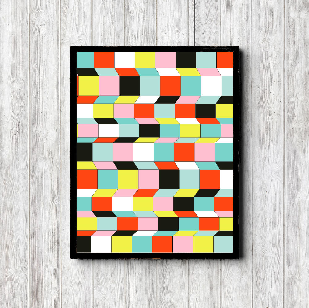 Retro Geometric Abstract Blocks Printable