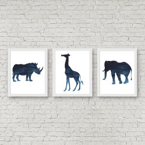 Blue Watercolor Safari Animals Set
