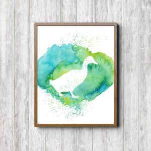 Green Watercolor Duck Silhouette