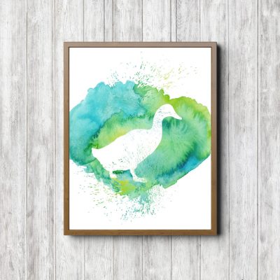 Green Watercolor Duck Silhouette