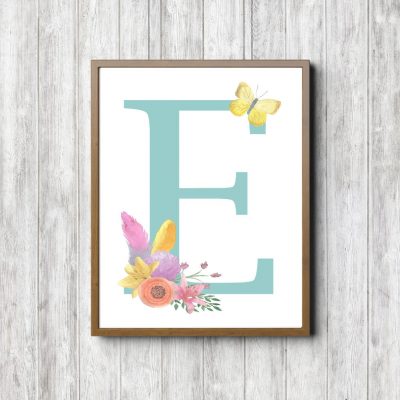 Initial E - Bouquet & Butterfly