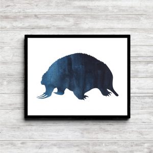 Blue Watercolor Echidna Silhouette
