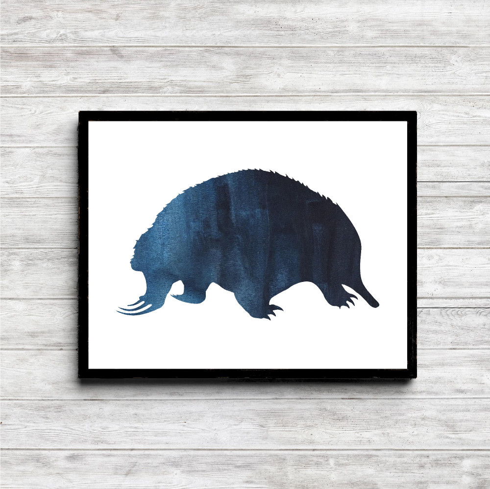 Blue Watercolor Echidna Silhouette Printable