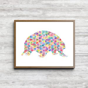 Geometric Watercolor Echidna Silhouette
