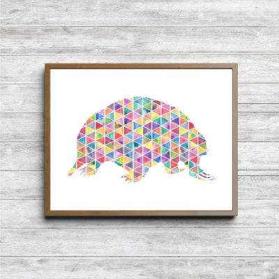 Geometric Watercolor Echidna Silhouette