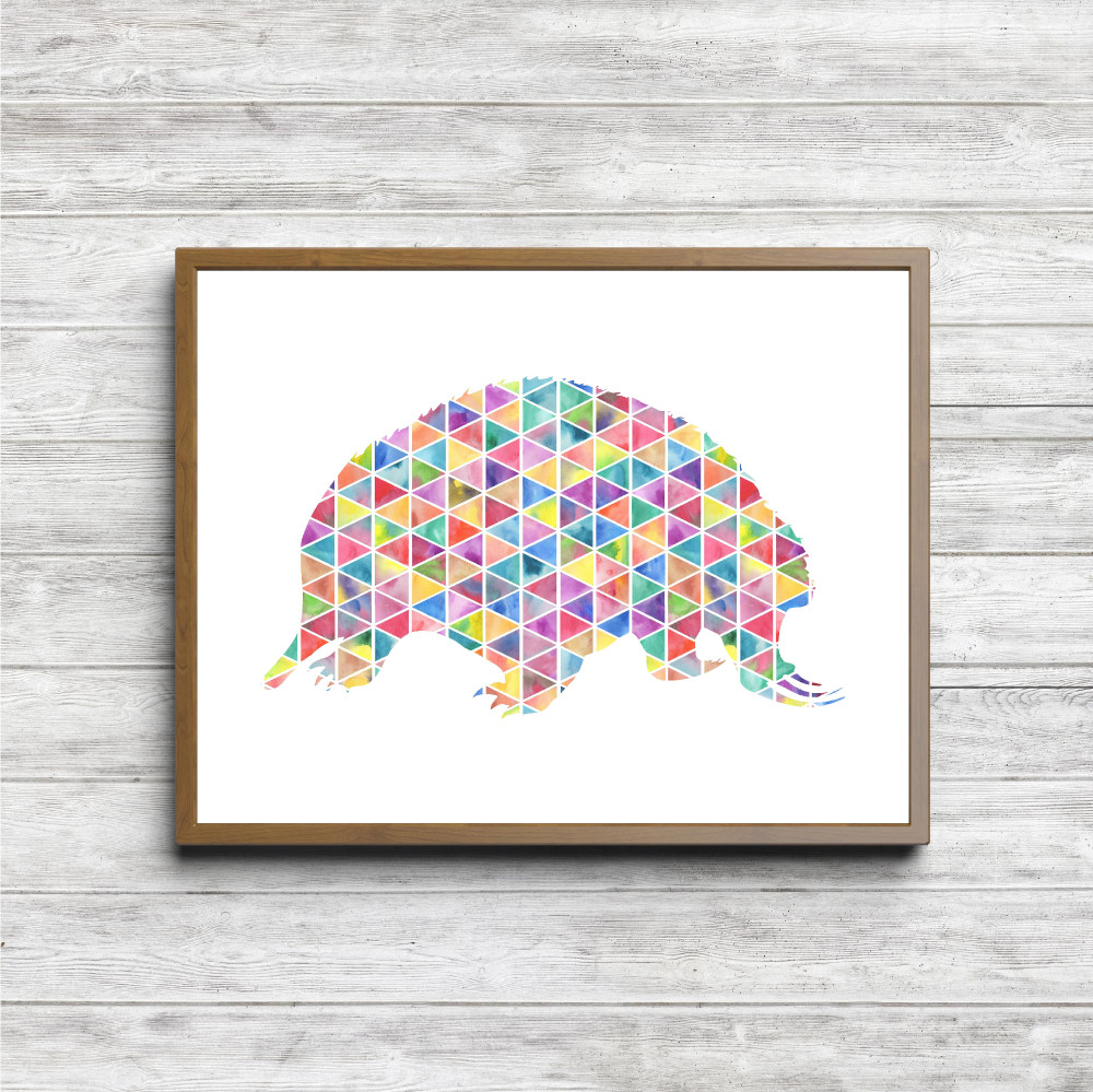 Geometric Watercolor Echidna Silhouette Printable