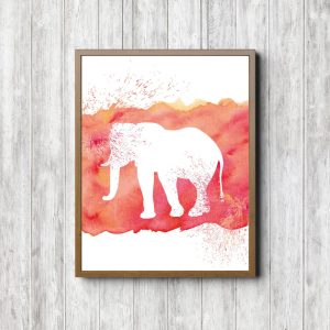 Coral Watercolor Splatter Elephant