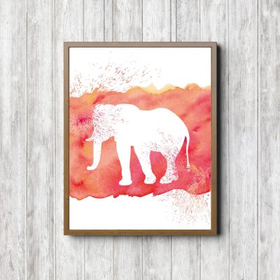 Coral Watercolor Splatter Elephant