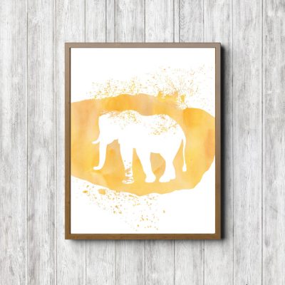 Yellow Watercolor Elephant Silhouette