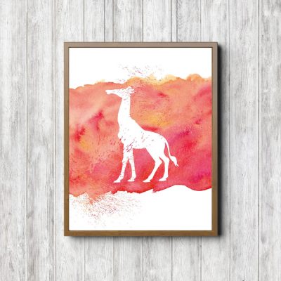 Coral Watercolor Splatter Giraffe