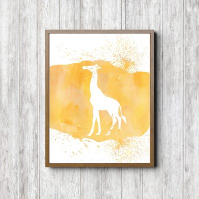 Yellow Watercolor Giraffe Silhouette