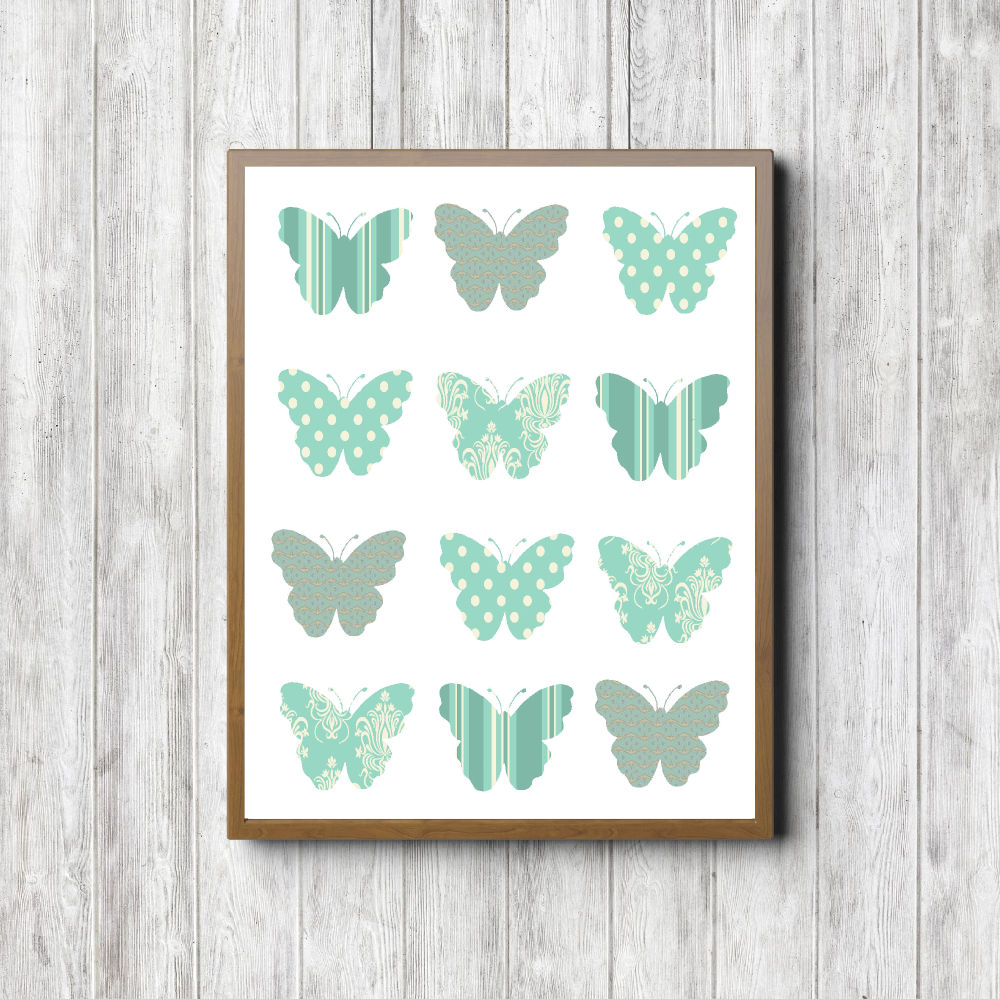 Green Patterns Butterfly Collage Printable