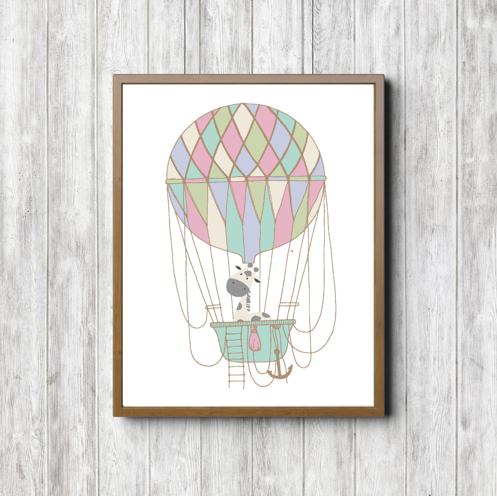 Giraffe In Whimsical Hot Air Balloon Printable