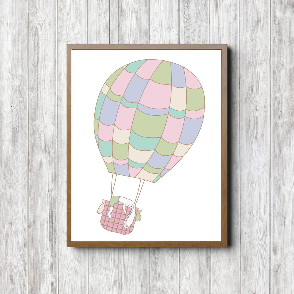 Lazy Bunny In Hot Air Balloon Printable