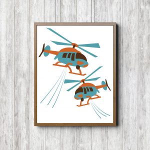 Blue & Orange Helicopters Poster