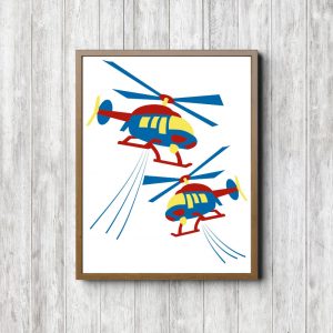 Blue & Red Helicopters Poster
