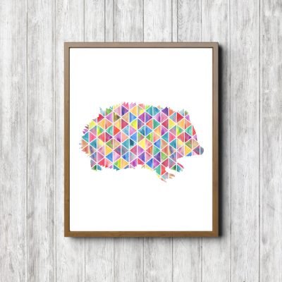 Geometric Watercolor Hedgehog Silhouette