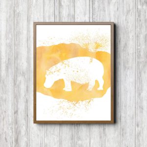 Yellow Watercolor Hippo Silhouette