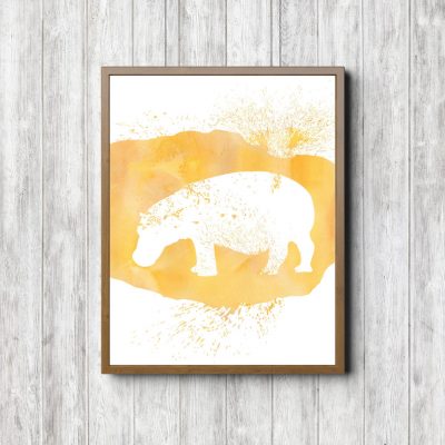 Yellow Watercolor Hippo Silhouette