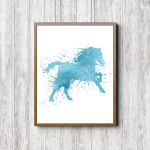 Turquoise Watercolor Splatter - Horse