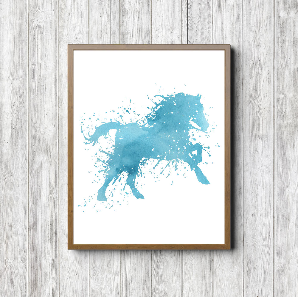 Turquoise Watercolor Splatter – Horse Printable