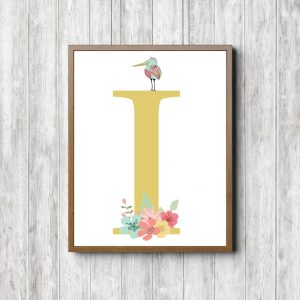 Initial I - Flowers & Bird