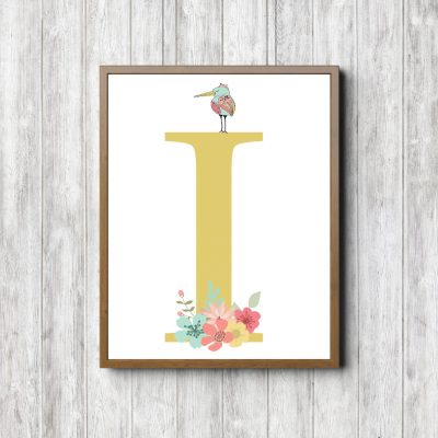 Initial I - Flowers & Bird