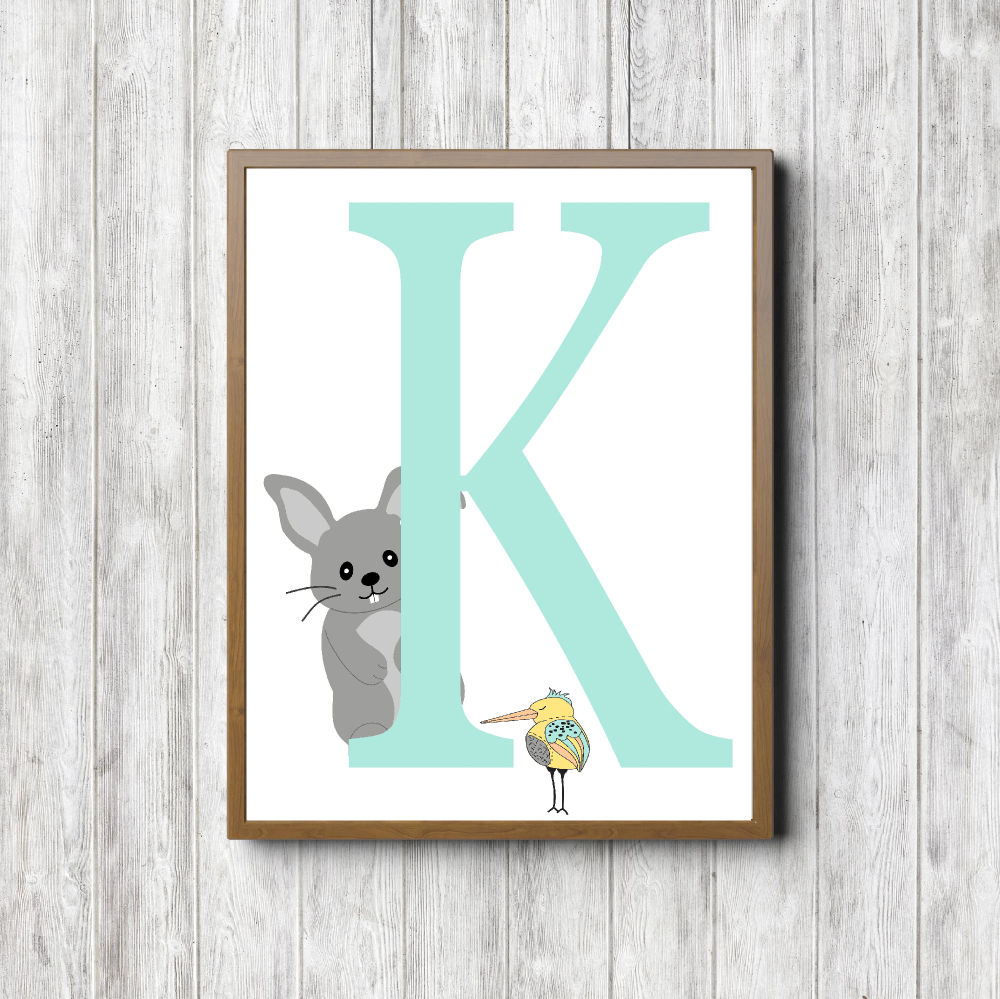 Initial K – Bunny & Bird Printable