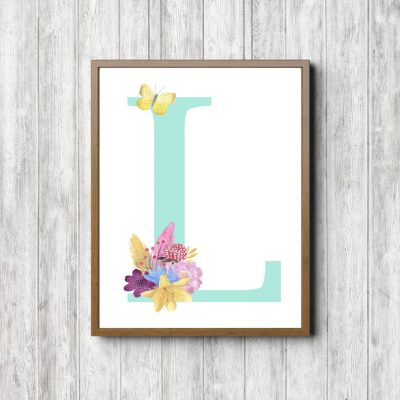Initial L - Flowers & Butterfly