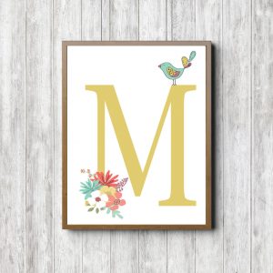 Initial M - Bouquet & Bird