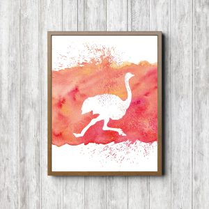 Coral Watercolor Splatter Ostrich