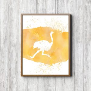 Yellow Watercolor Ostrich Silhouette