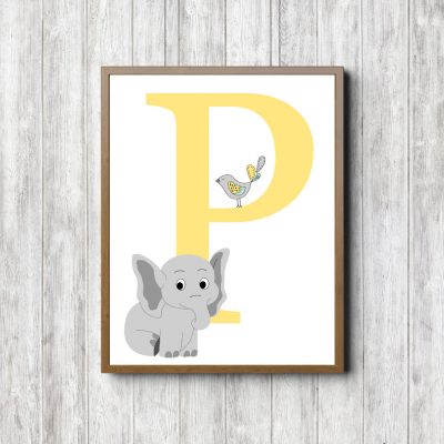 Initial P - Elephant & Bird
