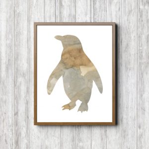 Beige Watercolor Penguin Silhouette