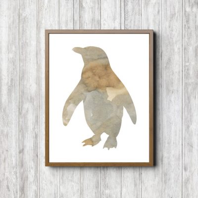 Beige Watercolor Penguin Silhouette