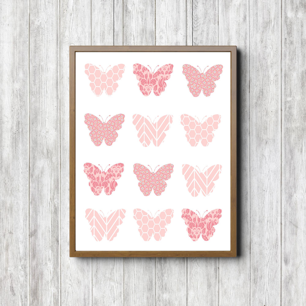 Pink Patterns Butterfly Collage Printable
