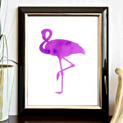 Purple Watercolor Flamingo Silhouette