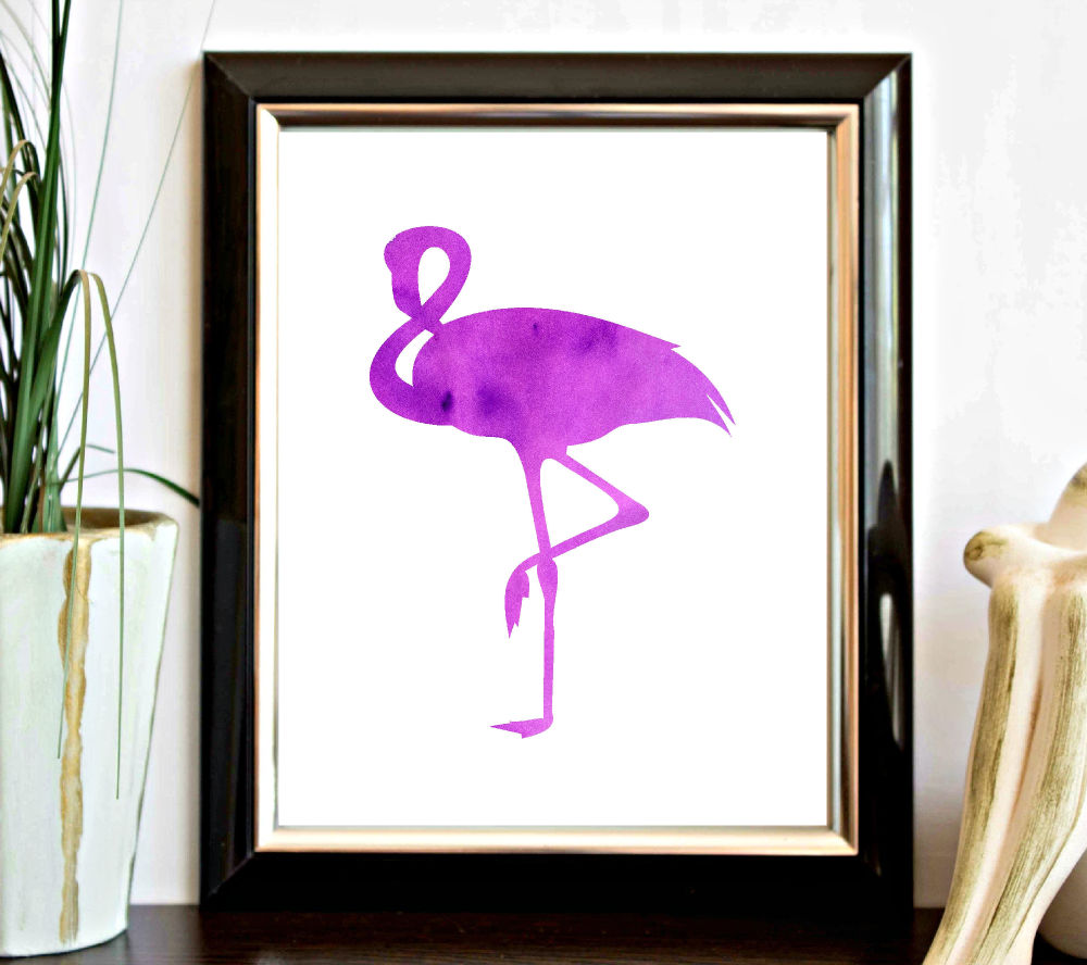 Purple Watercolor Flamingo Silhouette Printable